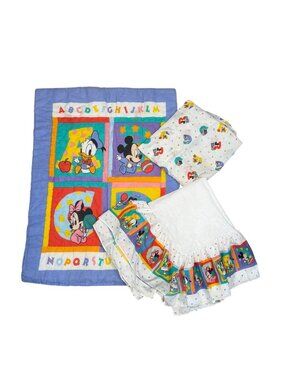 Vintage Disney Babies Dundee Crib Bedding Set Sheet Quilt Skirt Mickey Donald Mi